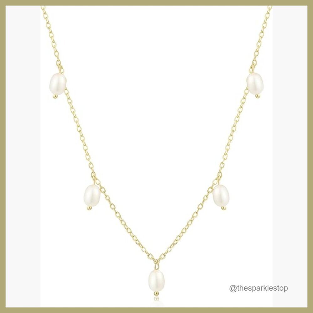 14K Gold Plated Faux Pearl Choker Necklace, Adjustable Length, Wedding Jewelry